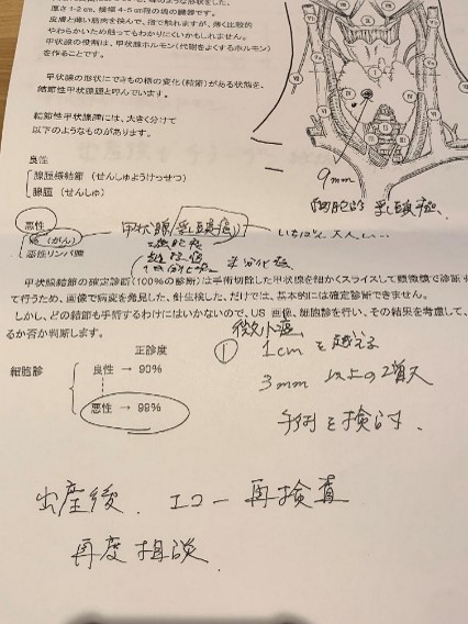 日山尚子さんのがん診断時の主治医からの説明資料